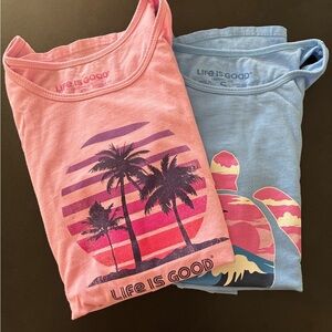 2 Life Is Good Pink and Blue Tank Tops